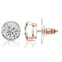 Diamond Wish 14k Gold Men's Round Diamond Stud Earrings (1/4 to 2ct TW, White, SI1-SI2) Bezel Set, Secure Lock Disc
