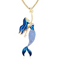 Purple Blue Red Mermaid Necklace for Girls Rose Gold Plated Long Chain Mermaid Jewelry Pendant Necklace for Women YS841