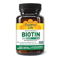 Country Life Biotin High Potency, 10mg, 60 Count, Certified Gluten Free, Certified Vegan, Verified Non GMO