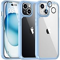 TAURI 5 in 1 Designed for iPhone 15 Case, [Not-Yellowing] with 2X Screen Protector + 2X Camera Lens Protector, [Military Grade Drop Protection] Shockproof Slim Case for iPhone 15, Light Blue