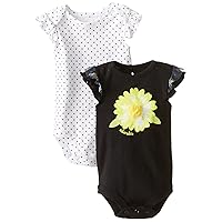 Baby Starters Baby Girls' Newborn 2 Pack Bodysuit with Daisy and Flutter Sleeve