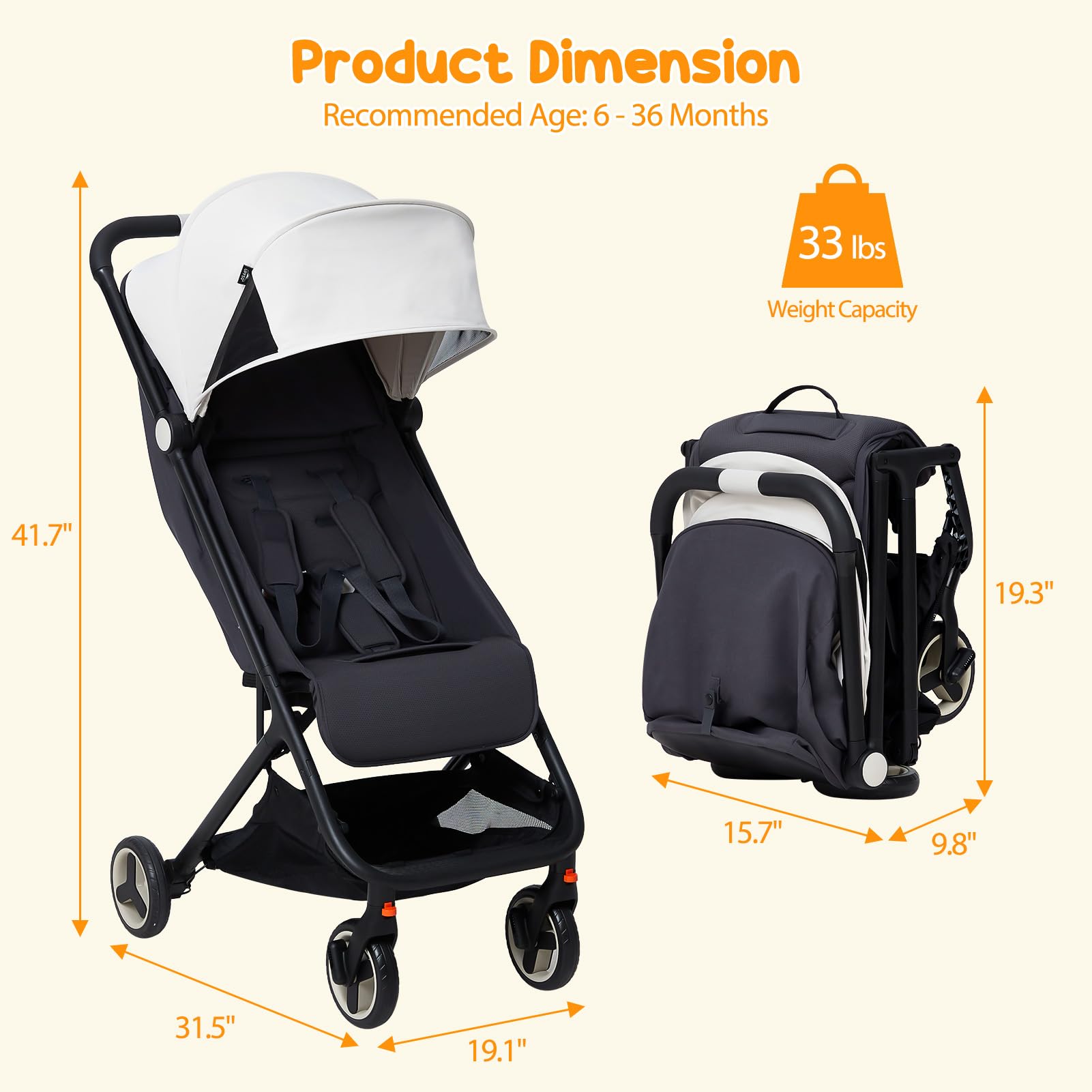 GAOMON Lightweight Stroller, Compact One-Hand Fold Travel Stroller for Airplane Friendly, Reclining Seat and Canopy