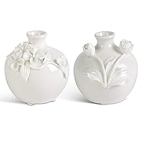 K&K Interiors 16335A Assorted Short White Ceramic Vase W/Raised Flowers (2 Styles)