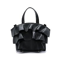 Gusio Basic 121080 Women's 3 Tier Fan-shaped Ruffle 2-Way Shoulder Bag, Square, Crossbody Hanging, High Visibility, PU Leather, Handbag, Fashion