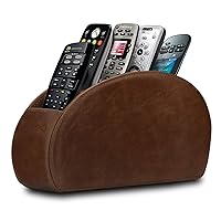 Remote Control Holder with 5 Pockets - Store DVD, Blu-Ray, TV, Roku or Apple TV Remotes - Real Leather with Suede Lining - Slim, Compact Living or Bedroom Storage