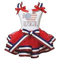 Petitebella Rhinestones I Love USA Shirt Petal Skirt Outfit Nb-8y