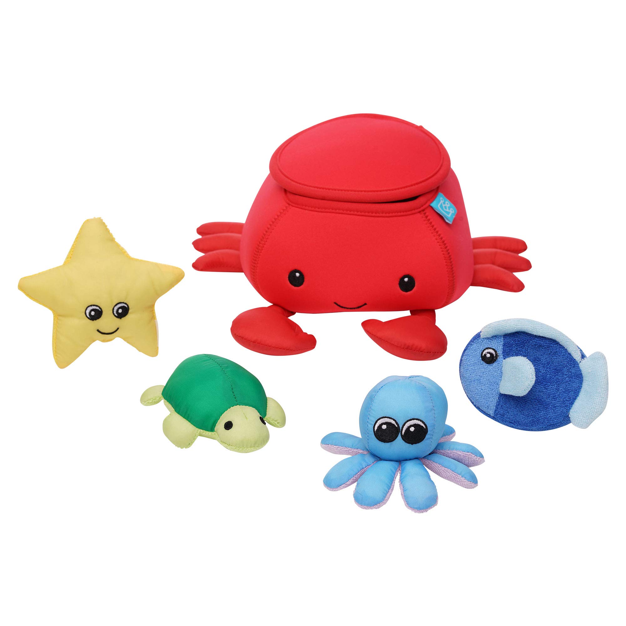 Manhattan Toy Neoprene Crab 5-Piece Floating Spill n Fill Bath Toy with Quick Dry Sponges and Squirt Toy
