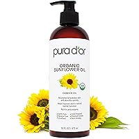 PURA D'OR 16 Oz ORGANIC Sunflower Seed Oil - 100% Pure & Natural USDA Certified Cold Pressed Carrier Oil For DIY Beauty - Unscented, Hexane Free Liquid Moisturizer - Face Skin & Hair - Men & Women