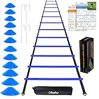 Agility Ladder Speed Training Set: Ohuhu 12 Rung 20ft Soccer Training Equipment for Kids with 12 Cones, 4 Steel Stakes, Instruction Manual & Carrying Bag for Football Exercise Sports Footwork Training