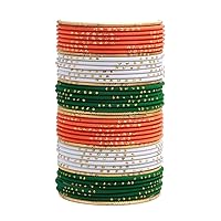 SANARA Indian Bollywood Ethnic Indian Flag 44 Pcs Alloy Metal Tiranga Plain Bangle Bracelet Churi Set