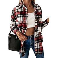 EFOFEI Womens Flannel Fashion Shacket Houndstooth Chunky Jacket Lapel Long Sleeve Shirt with Pockets