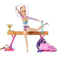 Gymnastics Doll & Accessories, Playset with Blonde Fashion Doll, C-Clip for Flipping Action, Balance Beam, Warm-Up Suit & More