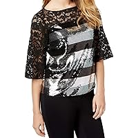 Sachin + Babi Womens Lace Sequined Blouse Black S