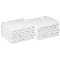 Amazon Basics - 12 Piece Quick-Dry Washcloth, 100% Cotton, White, 12