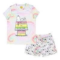 INTIMO Peanuts Girls' Snoopy Dream In Color Tie-Dye Character Sleep Pajama Set Shorts