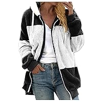 Womens Sherpa Lined Jacket 2023 Winter Hooded Zip Up Double Sided Fuzzy Overcoats Loose Fit Warm Sweater