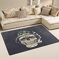 ALAZA Non-Slip Area Rugs Home Decor, Rastaman Skull with Marijuana Leaf Floor Mat Living Room Bedroom Carpets Doormats 60 x 39 inches