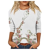 Ladies Tops and Blouses, Women's Print 3/4 Sleeve Floral Print T-Shirt Slim Top Casual Tops