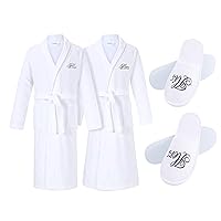 His and Her Robes and Slippers Set | Set of 4 Items | Includes 2 Unisex Couple Robes and Matching His and Hers Slippers