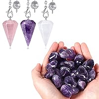 DUQGUHO Bundle – 2 Items:3 Pcs Crystal Pendulums with Amethyst Healing Crystals Stones Bulk