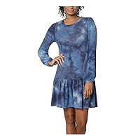 Womens Plus Tie-Dye Short Sweaterdress Blue 1X