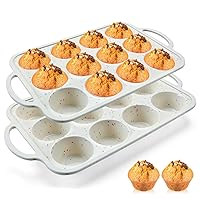 2Pack Silicone Muffin Pan for Baking with Metal Reinforced Frame, 12 Cup Regular Size Cupcake Pan, BPA Free Silicone Muffin Tray, Cupcake Baking Pan Molds for Oven Dishwasher Safe