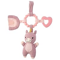 Stephen Joseph, Travel Toy for Stroller, Rattle and Teether Car Seat or Activity Gym, Features Gentle Rattle, Heart and Star Rings with Crinkle Shape, Unicorn
