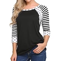 Zeagoo Women's Polka Dots Shirt Striped 3/4 Sleeve Casual Scoop Neck Tops Tee S-XXXL