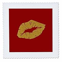 3dRose Beautiful Opulent Rich Yellow Party Lipstick Kiss Isolated - Quilt Squares (qs_356873_2)