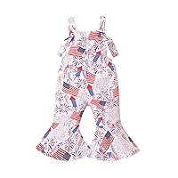 Baby Girls Romper Knitted Ruffle Long Sleeve Toddler Girls Sleeveless Jumpsuit Independence Linen (Red, 3-4 Years)