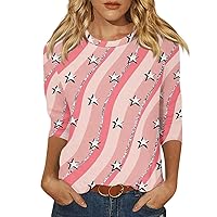 Shirts for Women, Women's Fashion Casual Round Neck 3/4 Sleeve Printed T-Shirt Top