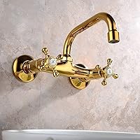 LJGWJD Faucets,in-Wall Bathtub Mixer Taps Bathroom Sink Faucet Bronze Golden Double Handle Rotating Faucets Kitchen Sink Faucetathroom Pots Tap