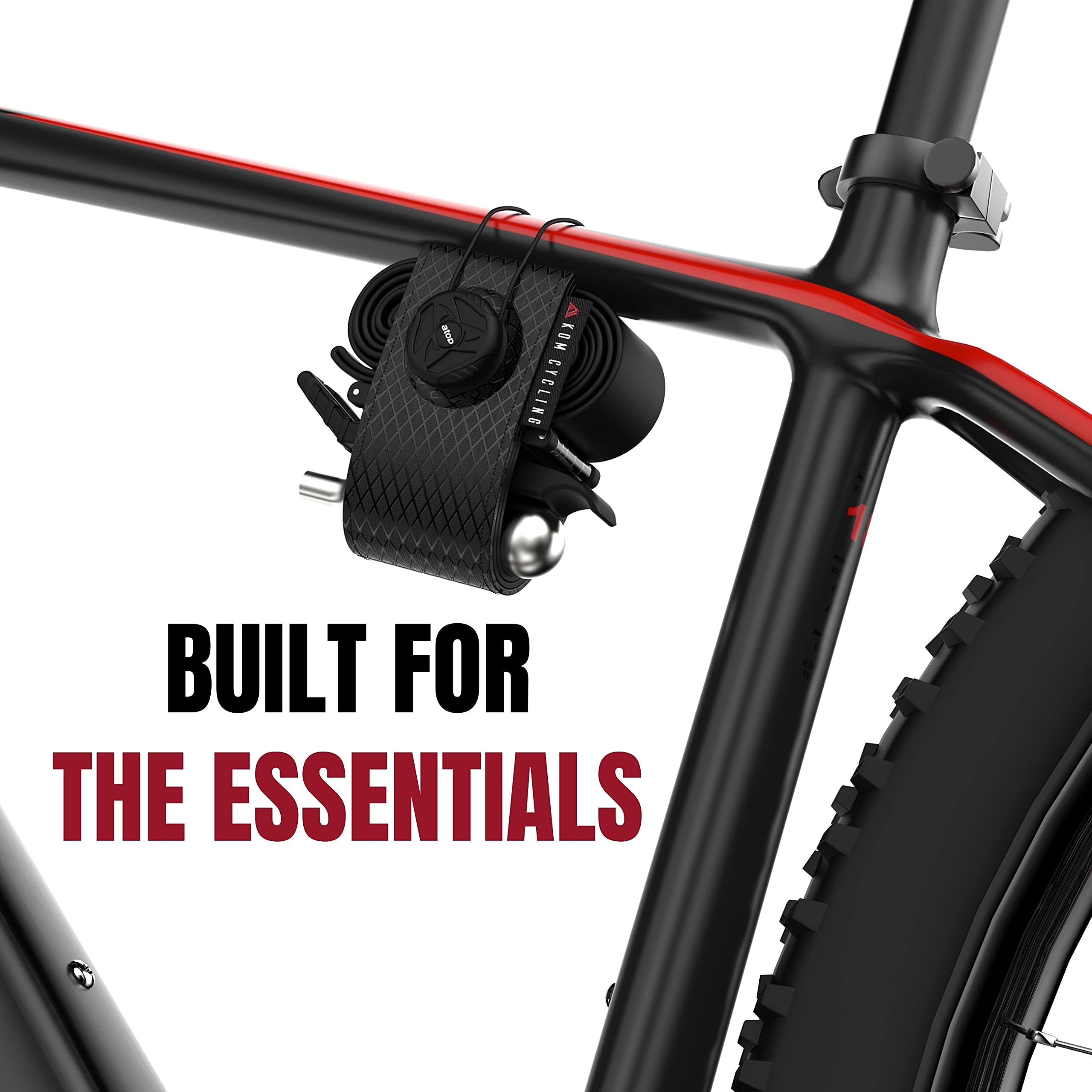 KOM Cycling ATOP Dial Bundle Featuring MTB Frame Strap, Saddle Tool Roll Bag, and Garmin Varia Mount