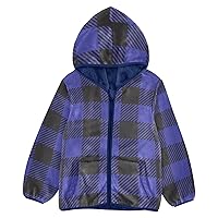 Black Blue Twill Weave Plaid Girls Sherpa Jacket With Hood Toddler Boy Winter Jackets Navy Blue Baby Girl Clothes 3T