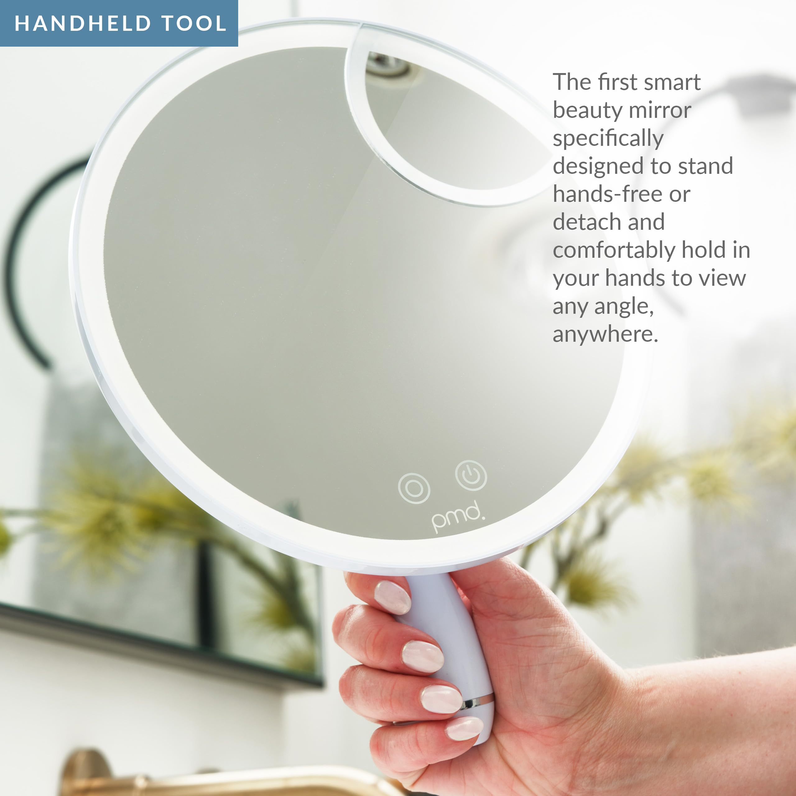 PMD Reflect Pro - Premium Beauty LED Mirror with TriLume Technology & Handheld Capabilities - Three Light Modes - 360° Rotation, 90° Tilt, & 5x Magnification - Travel Ready