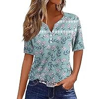 Women's T Shirt Tee Print Button Short Sleeve Daily Weekend Fashion Basic Henley Blouses 2024 Trendy T Shirts