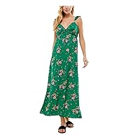 Womens Green Sheer Ruffled Unlined Tie Detail Pullover Floral Sleeveless V Neck Full-Length Empire Waist Dress Juniors M