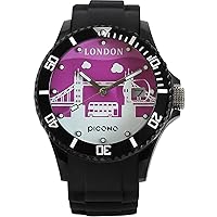 PICONO City Traveler Time and Date Water Resistant Analog Quartz Watch - London