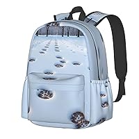 Animal Footprints Backpack Print Shoulder Canvas Bag Travel Large Capacity Casual Daypack With Side Pockets