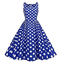 Wellwits Women's Square Neck Wide Strap Pleated Polka Dots 50s Vintage Dress