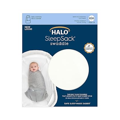 HALO 100% Cotton Sleepsack Swaddle, 3-Way Adjustable Wearable Blanket, TOG 1.5, Natural, Newborn, 0-3 Months