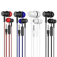 Stereo in-Ear Headphones 3.5mm Noise Isolating Wired Earbuds Headphones with Microphone Pack of 4, Powerful Sound,Compatible with Android, iPhone, iPad, Laptops, MP3(White, Black, Blue, Red)
