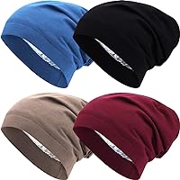 4 Pieces Satin Lined Sleep Cap Slouchy Beanie Hat Night Hair Cap for Women