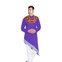 Indian Men's Embroidered Kurta Trail Cut Shirt Wedding Wear Purple Tunic Ethnic Casual Shirt