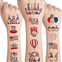 12 Sheets 4th of July Temporary Tattoos for Kids Adult, 4th of July Gnomes Party Supplies Favors Decorations Patriotic USA American Flag Fake Tattoos Stickers Independence Day Goody Bag Stuffers