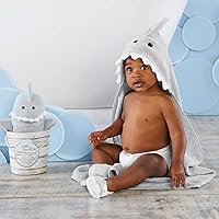 Baby Aspen Baby Girls 4pc Bath Time Gift Set Hooded Towel, Gray, Gray Shark US
