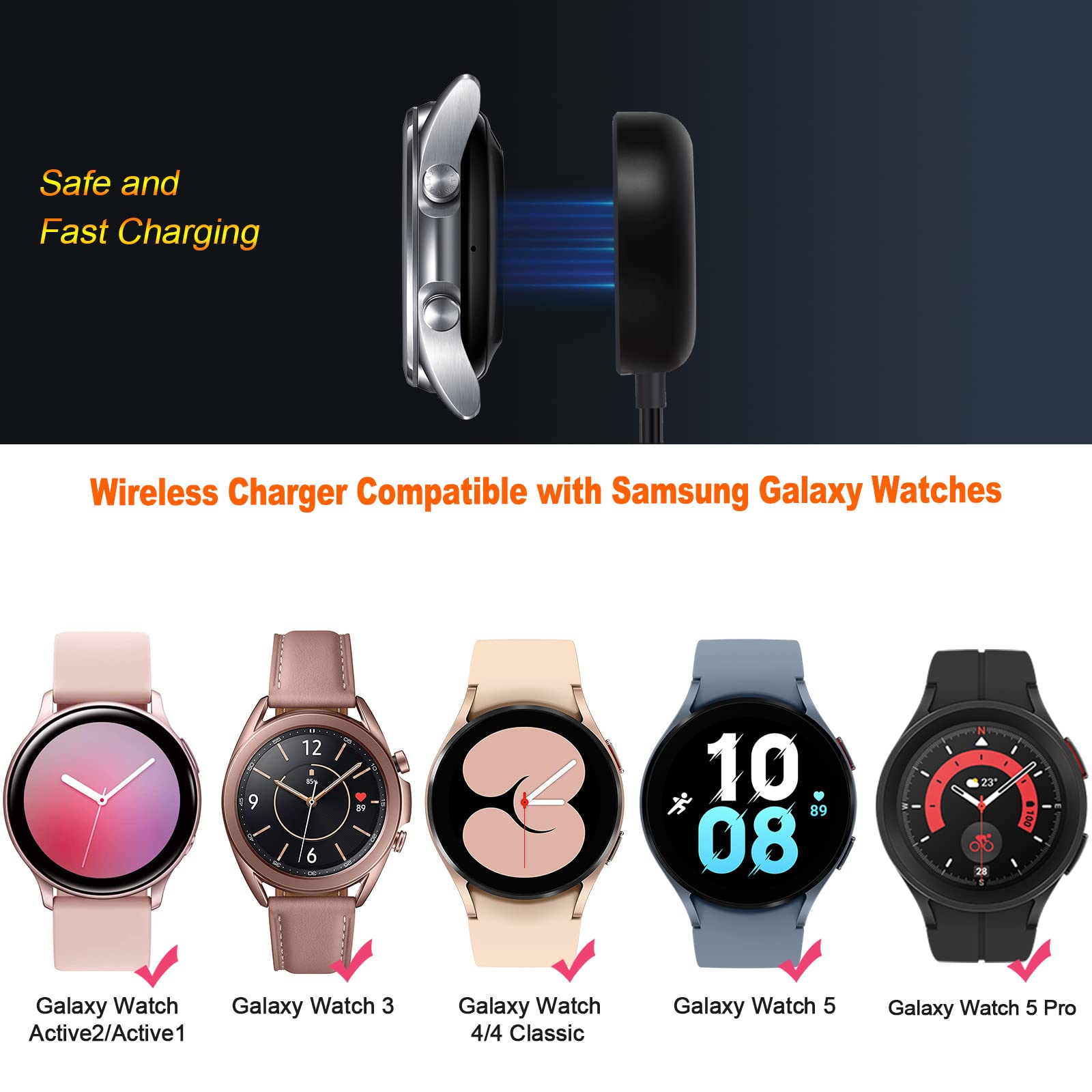 2 Pack Compatible with Samsung Watch Charger,Galaxy Watch 6/5/4 Charger Cable Dock USB Replacement for Samsung Galaxy Watch 6/6 Classic/ 5/5 Pro/4/4 Classic/3/Active 2/Active