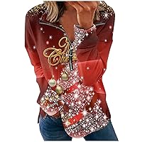 Womens Long Sleeve Pullover Tops Christmas Quarter Zip Sweatshirts Cute Graphic Festival Tops Teen Girl Clothes