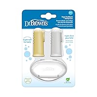 Dr. Brown's Silicone Finger Toothbrush for Baby with Travel-Storage Case, 3m+, Gray and Yellow, 2-Pack