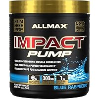 ALLMAX IMPACT PUMP, Blue Raspberry - 360 g - Stim-Free Pre-Workout Formula - Boosts Pumps & Mind-Muscle Connection - With Citrulline Malate & Lion’s Mane - Up to 30 Servings